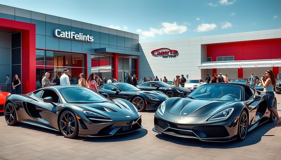 Outdoor car showcase at 2025 NCM Bash with sports cars and attendees.