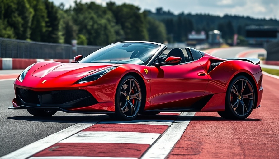 Red sports car with chrome wheels at NCM Bash track.