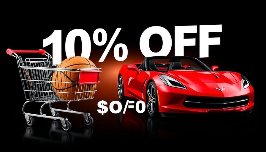Zip Corvette 10% Off Sale poster with Corvette and basketball.
