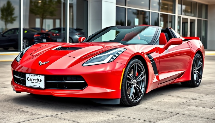 Corvette Delivery Dispatch: Shiny red Corvette ready at dealership.