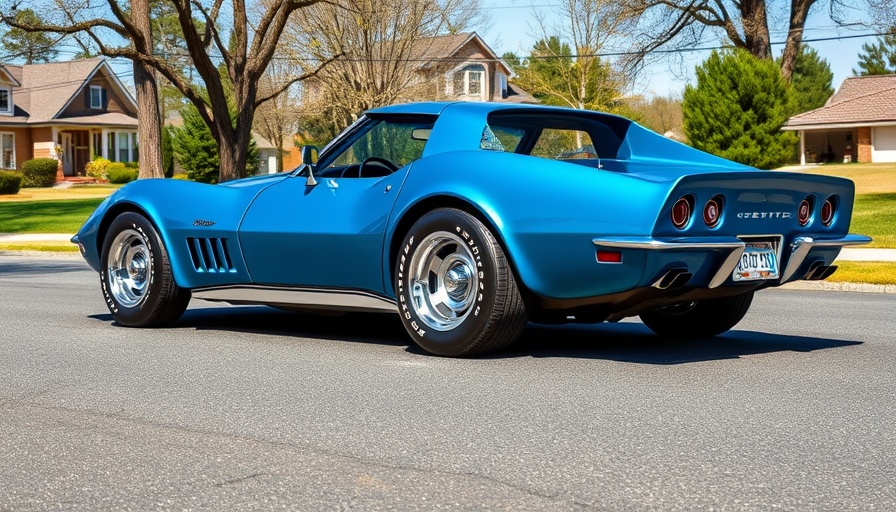 1970 Corvette Stingray for sale, classic blue Corvette on suburban road.