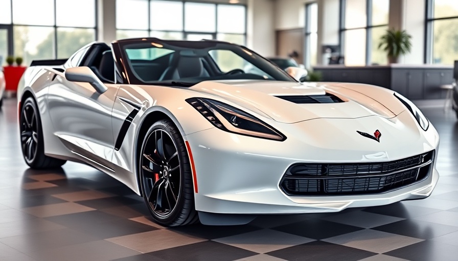 Chevrolet Corvette dealer near me displaying white Corvette in showroom.