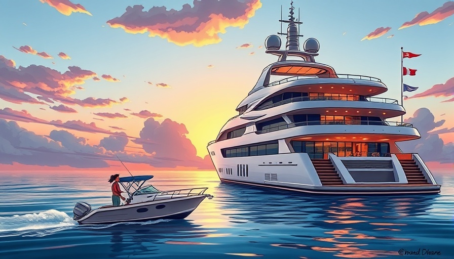 Cartoon depicting small boat beside huge yacht, capturing humor about owning a corvette.
