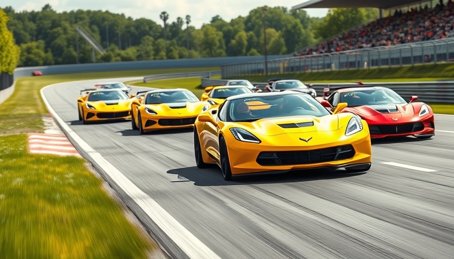 Corvette leading race at Imola track with vibrant speed.