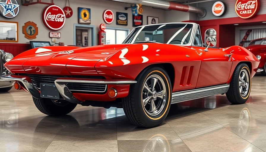 Classic red Corvette in retro showroom at Big Boy Toy Auction.