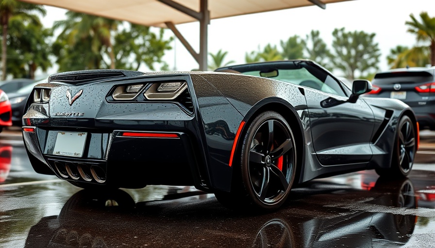 Black Corvette parked under a canopy in the rain, demonstrates resilience.