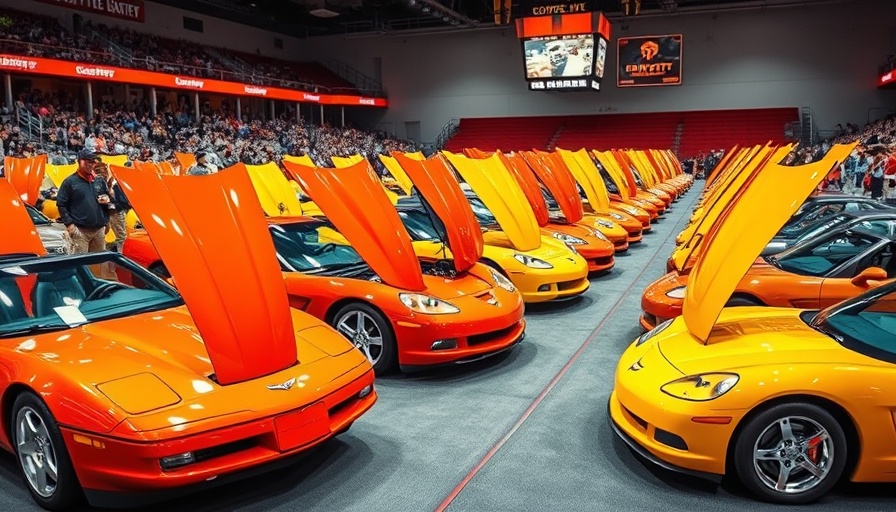 Vibrant Corvettes displayed at Bloomington Gold Corvette Show 2025.