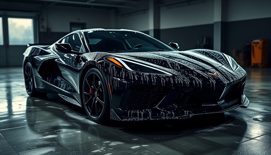 Sleek C8 Corvette Z06 in garage with soap suds, showcasing design.