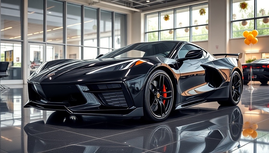 C8 Corvette ZR1 delivery under showroom lights with balloons