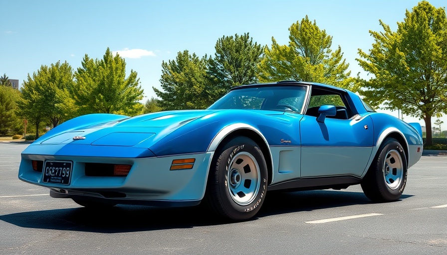 Custom 1980 Corvette Coupe in blue and white under clear sky.