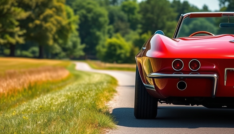 Vibrant red vintage Chevrolet Corvette on a country road, sunny day.