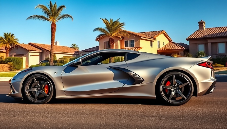 Upgraded silver C8 Corvette Stingray parked in sunny suburb.