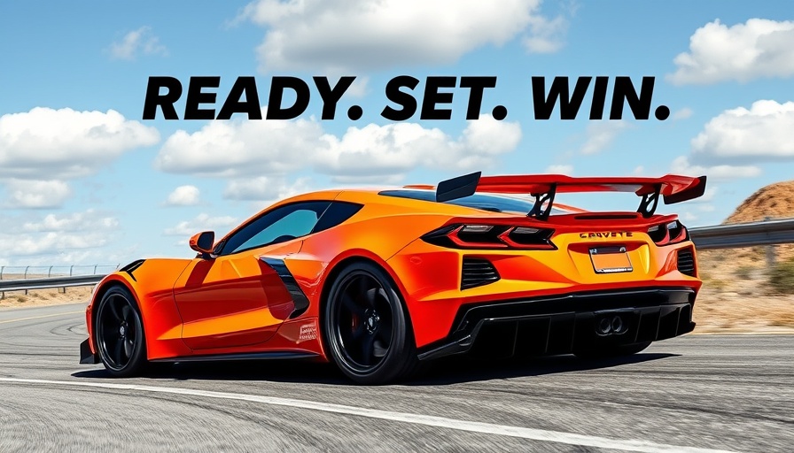 2025 Corvette ZR1 on a winding road with 'Ready. Set. Win.' text