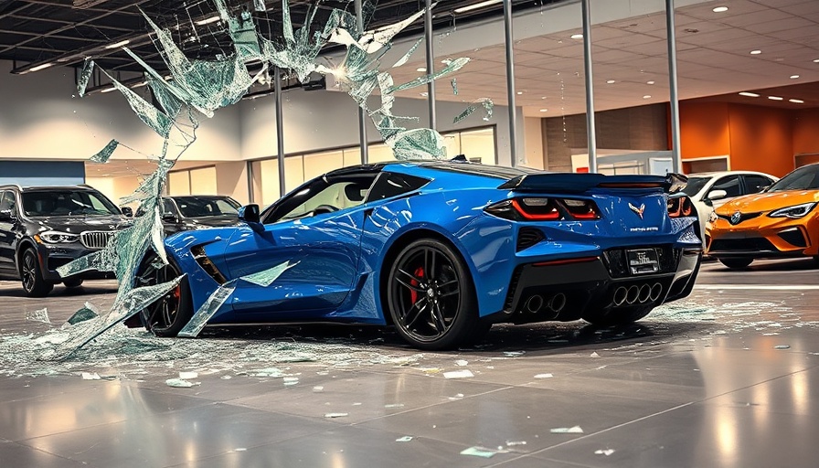 C8 Z06 theft car crashes through showroom window.