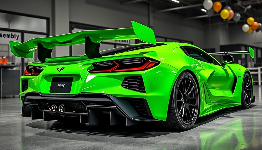 C8 Corvette ZR1X in vibrant green displayed in showroom impacting E-Ray sales.
