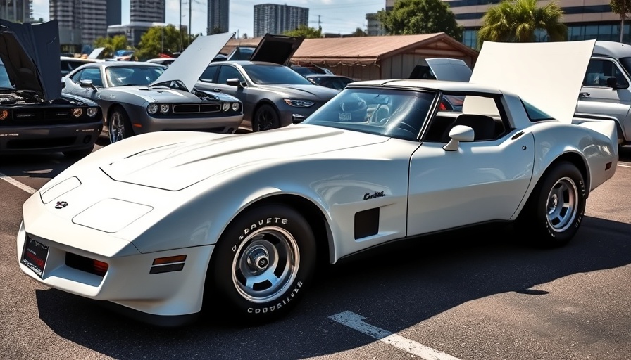Classic 1982 Corvette at car show in urban parking lot.