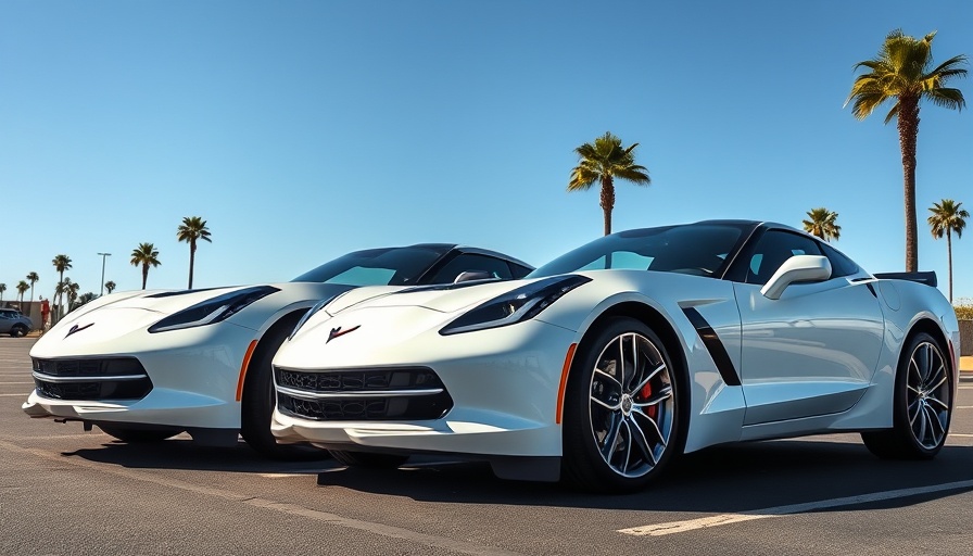 Dream Giveaway E-Ray and Z06 Corvettes in sunny parking lot.