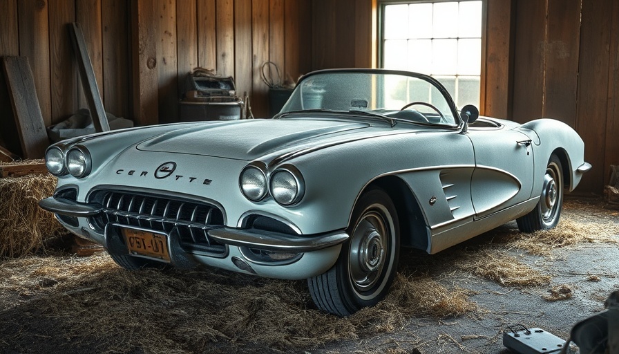 Forgotten 1959 Corvette barn find with dust in a cluttered barn.