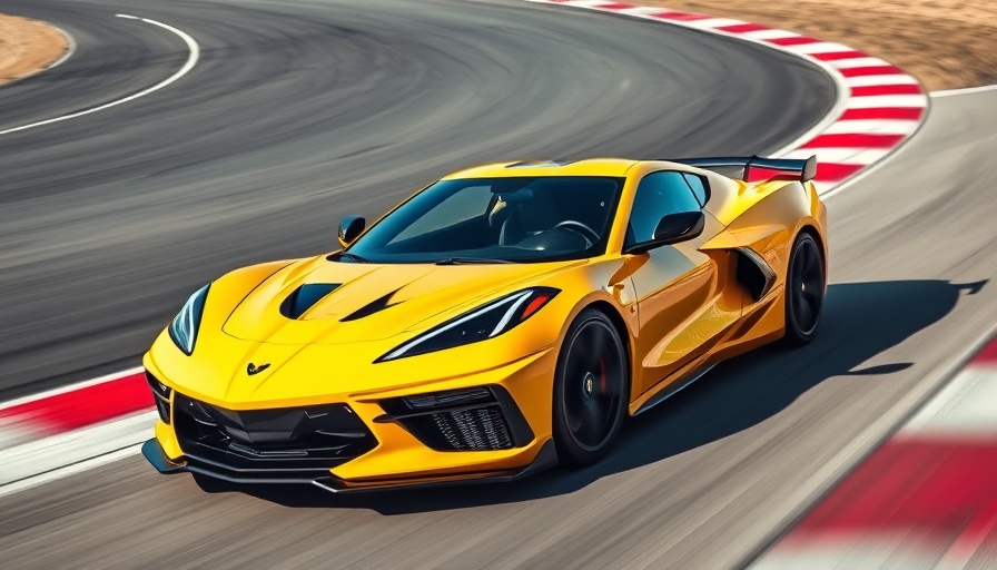 Yellow 2025 Corvette ZR1 racing on track, high-speed action.