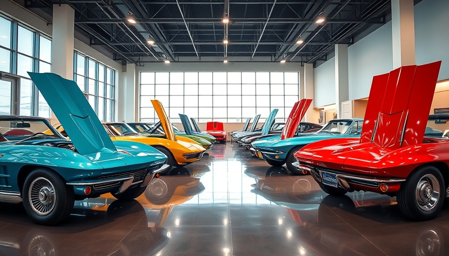 Classic Corvettes showcase in exhibition hall - corvette history.