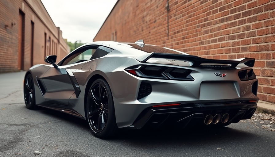 Silver C8 Corvette showcasing performance parts in an alleyway.