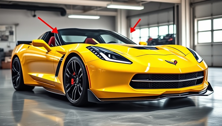 Yellow Corvette C7 with mods highlighted in a garage.
