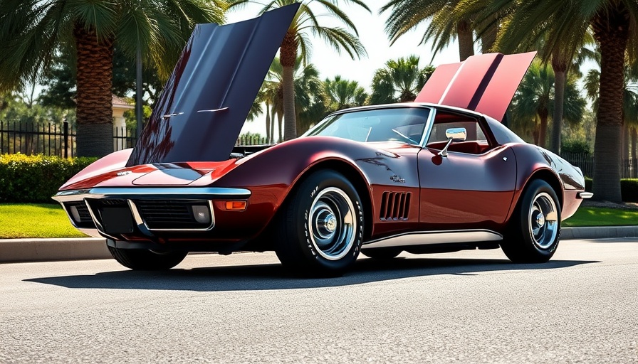 1969 Corvette C3 Stingray with open hood shining in sunlight.