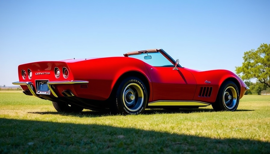 Red 1968 Corvette 3-Speed parked outdoors on grass.