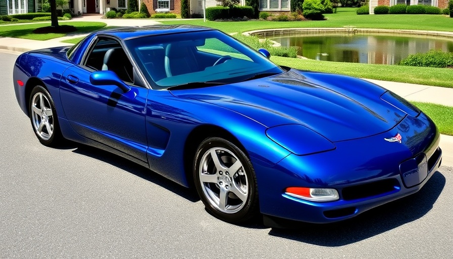 2004 Corvette Z06 Commemorative Edition in blue, parked on a scenic suburban street.