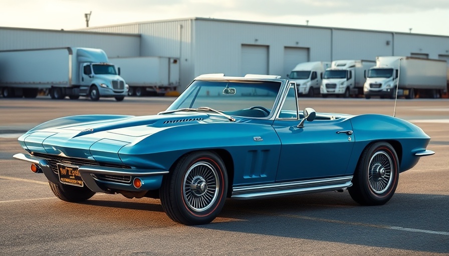 1965 blue Corvette convertible project in industrial area.