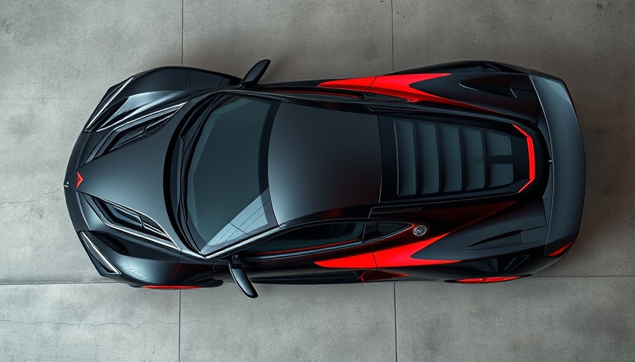 Sleek Corvette ZR1X in black and red, top view, on concrete.