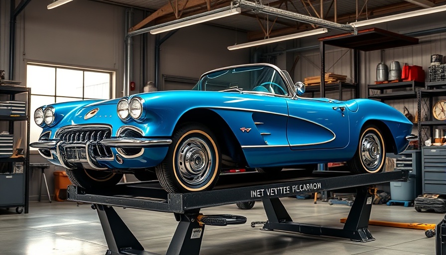 Vintage Chevrolet Corvette on lift in modern garage, 2025 Chevrolet Corvette ZR1 price discussion.
