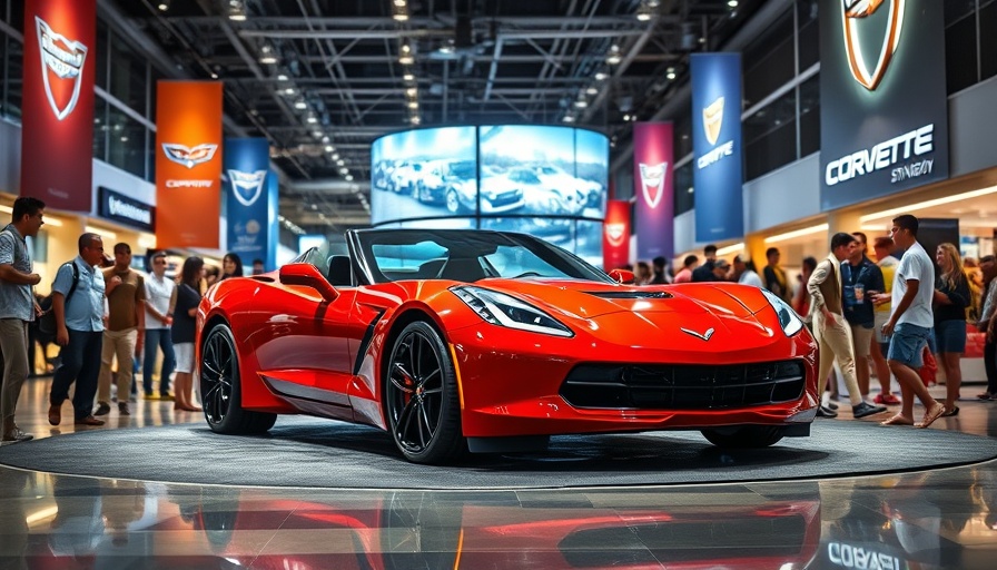 Corvette Stingray Singapore launch event with sleek red car in bustling mall.