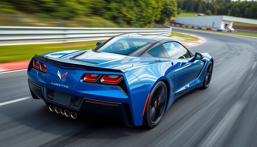 Sleek blue C7 Corvette racing on a track, showcasing its significance.