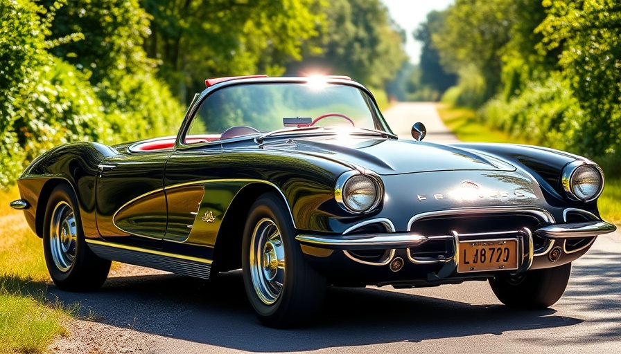 Classic black Corvette on a sunny road at Mecum Florida Summer Special.