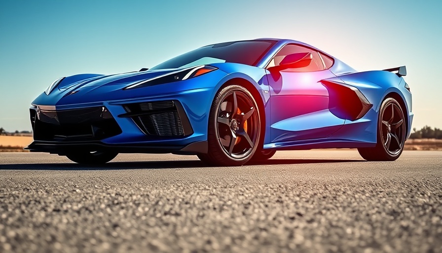Striking C8 Corvette ZR1 with vibrant stripes in a dynamic setting.