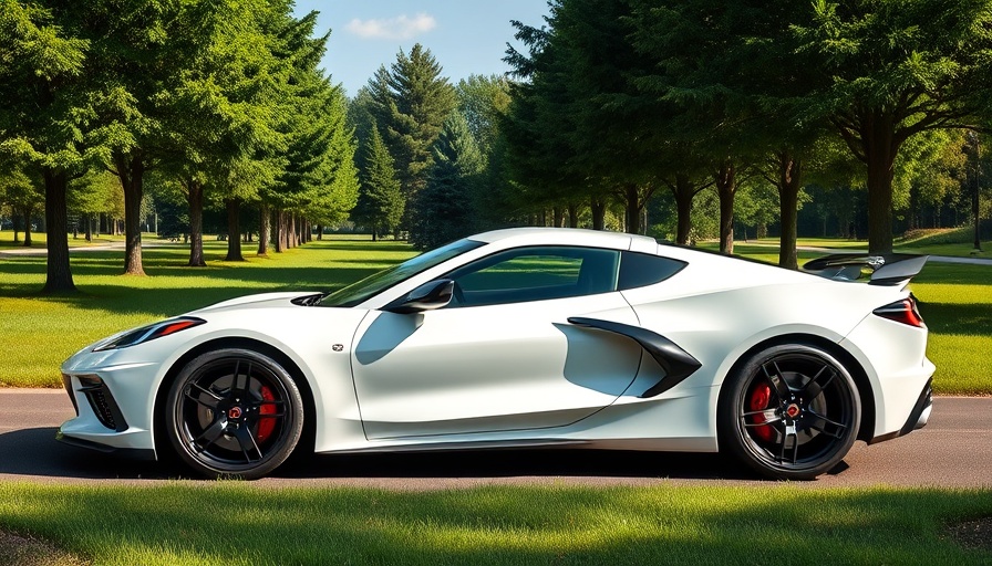 Sleek white 2023 Corvette Z06 for sale, photorealistic, parked on a sunny road.