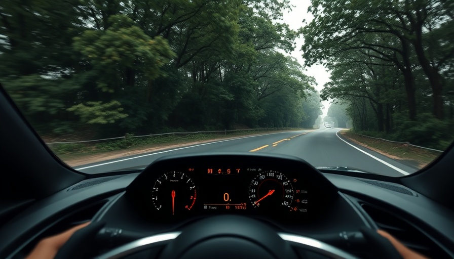 Corvette Heads-Up Display on scenic road showcases speed and gear.