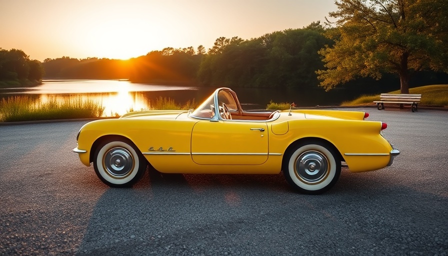 1954 Corvette for sale: Classic yellow Corvette at sunset.
