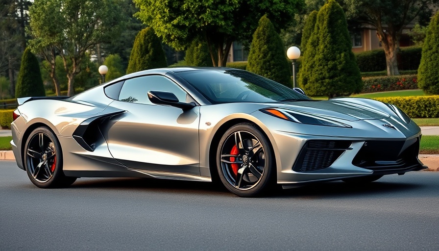 C8 Corvette with performance parts and stylish wheels parked on a scenic driveway.
