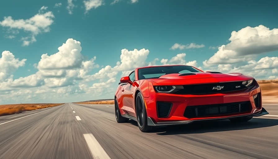 2026 Corvette ZR1 giveaway car zooming on open road under blue sky.