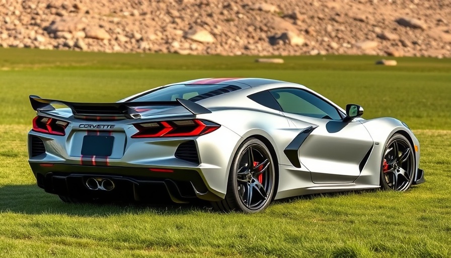 2026 Corvette ZR1X with red stripes parked on grass.