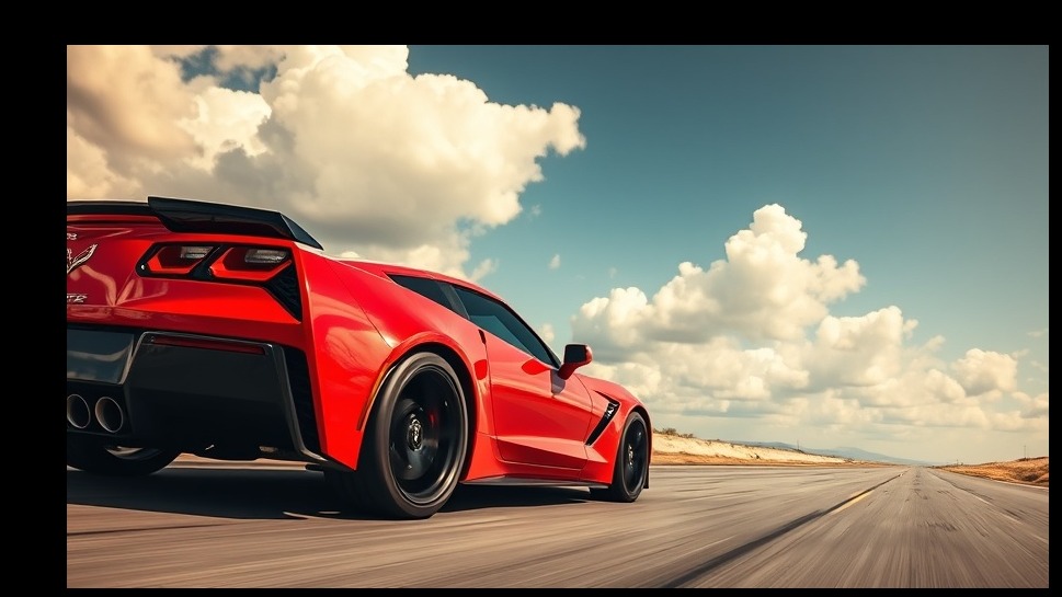 Vibrant red Corvette ZR1 in motion on open road, supporting Father's Day car giveaway.