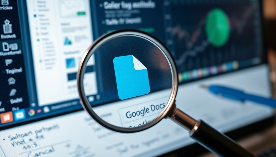 Magnified Google Docs icon with handwritten notes, Claude AI.