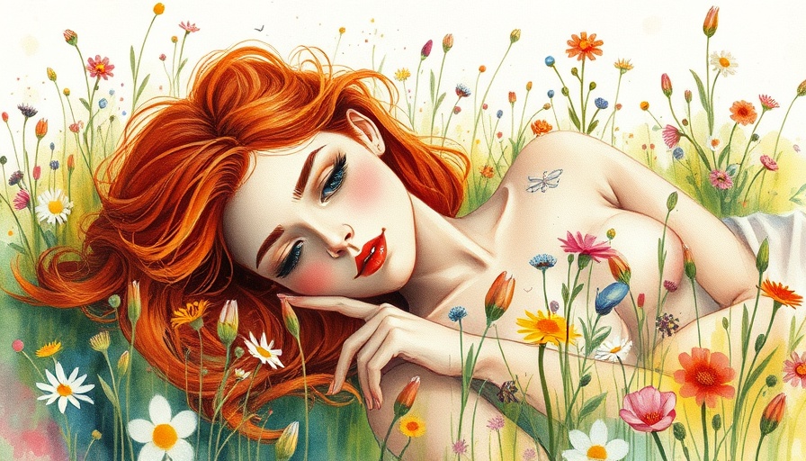 Embracing imperfection in whimsical watercolor art with red-haired woman.