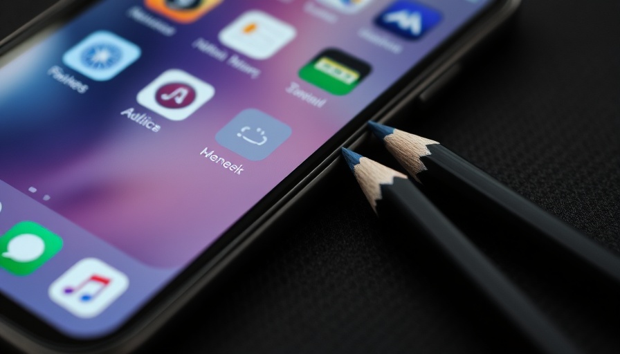 Smartphone screen with note-taking apps and pencils, close-up