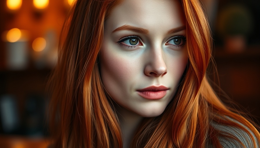 Red-haired woman indoors with warm lighting, holiday streaming mood.