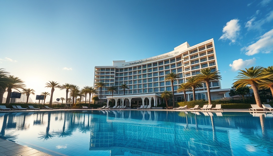 Luxurious hotel in Canary Islands with palm trees and pool.