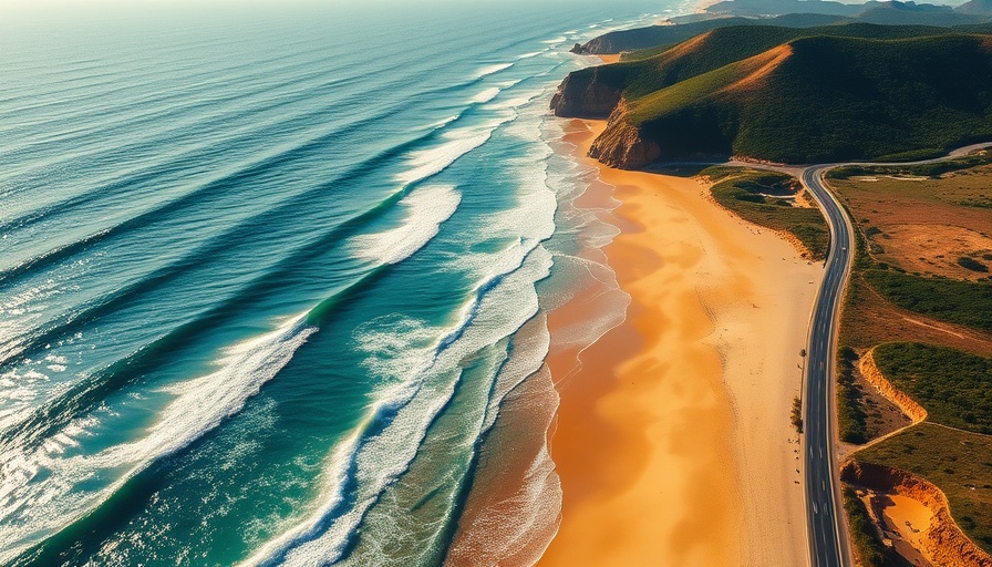 Aerial view of Canary Islands beach, vibrant ocean, sunny day.