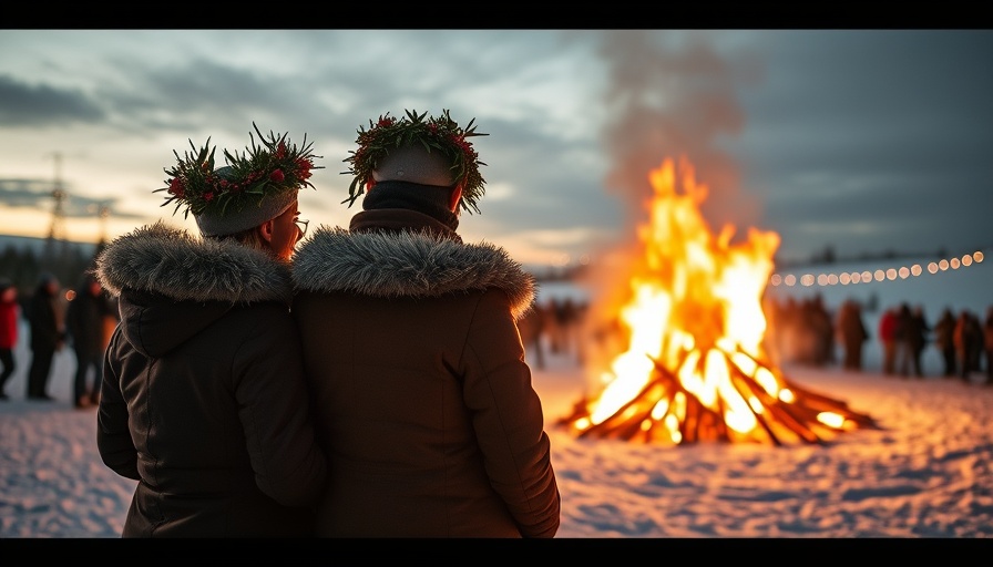People celebrating Wassail tradition with a bonfire in winter